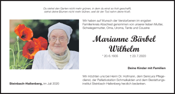 Traueranzeige von Marianne Wilhelm von Südthüringer Presse