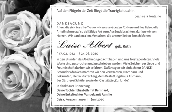 Traueranzeige von Luise Albert von Südthüringer Presse