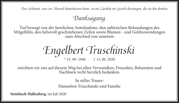 Traueranzeige von Engelbert Truschinski von Südthüringer Presse