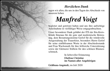 Traueranzeige von Manfred Voigt von Südthüringer Presse