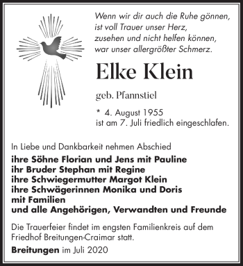 Traueranzeige von Elke Klein von Südthüringer Presse