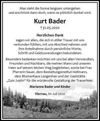 Traueranzeige von Kurt Bader von Südthüringer Presse