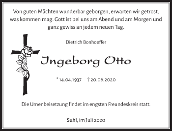Traueranzeige von Ingeborg Otto von Südthüringer Presse