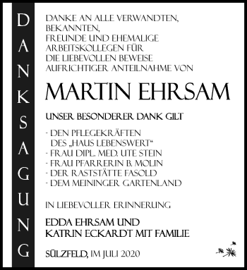 Traueranzeige von Martin Ehrsam von Südthüringer Presse