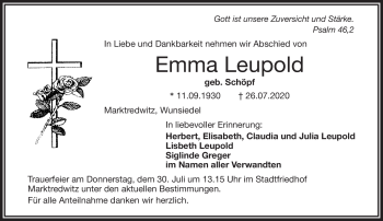 Traueranzeige von Emma Leupold von Frankenpost