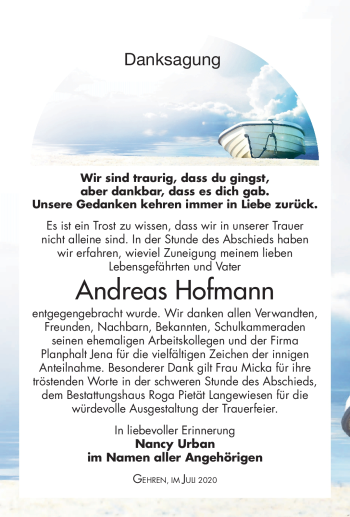 Traueranzeige von Andreas Hofmann von Südthüringer Presse