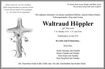 Traueranzeige von Waltraud Höppler von Frankenpost