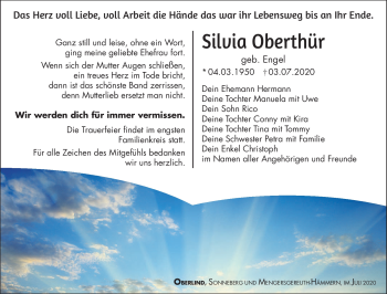 Traueranzeige von Silvia Oberthür von Südthüringer Presse