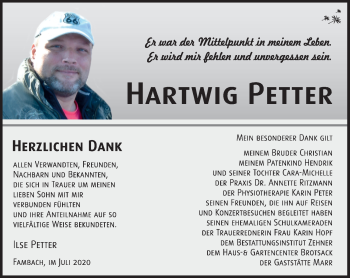 Traueranzeige von Hartwig Petter von Südthüringer Presse