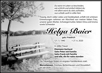 Traueranzeige von Helga Baier von Südthüringer Presse