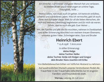 Traueranzeige von Heinrich Ebert von Südthüringer Presse