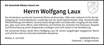 Traueranzeige von Wolfgang Laux von Frankenpost