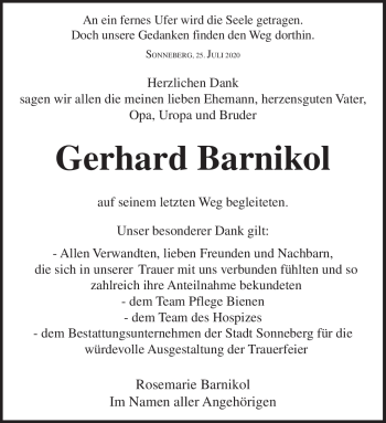 Traueranzeige von Gerhard Barnikol von Südthüringer Presse