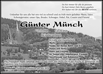 Traueranzeige von Günter Münch von Südthüringer Presse