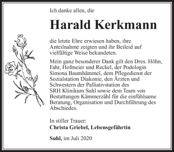 Traueranzeige von Harald Kerkmann von Südthüringer Presse