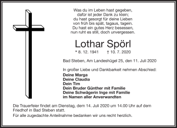 Traueranzeige von Lothar Spörl von Frankenpost