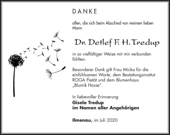 Traueranzeige von Detlef Tredup von Südthüringer Presse