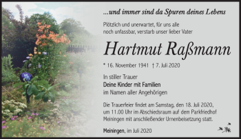 Traueranzeige von Hartmut Raßmann von Südthüringer Presse