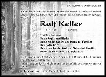 Traueranzeige von Ralf Keller von Südthüringer Presse