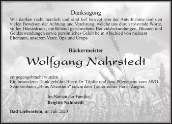 Traueranzeige von Wolfgang Nahrstedt von Südthüringer Presse