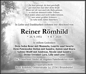 Traueranzeige von Reiner Römhild von Südthüringer Presse