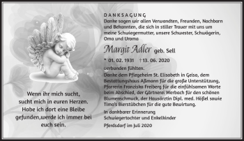 Traueranzeige von Margit Adler von Südthüringer Presse