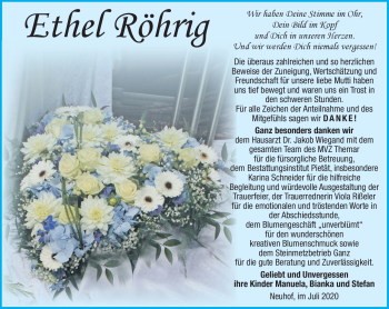 Traueranzeige von Ethel Röhrig von Südthüringer Presse