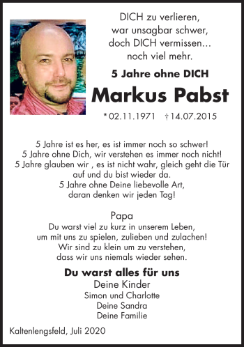 Traueranzeige von Markus Pabst von Südthüringer Presse