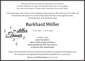 Traueranzeige von Burkhard Möller von Südthüringer Presse