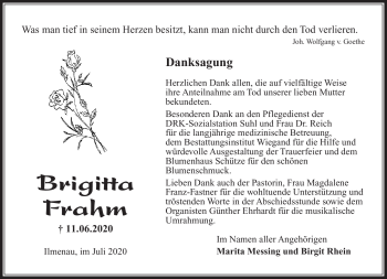Traueranzeige von Brigitta Frahm von Südthüringer Presse