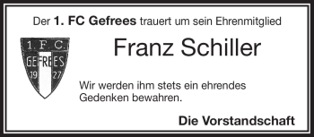 Traueranzeige von Franz Schiller von Frankenpost