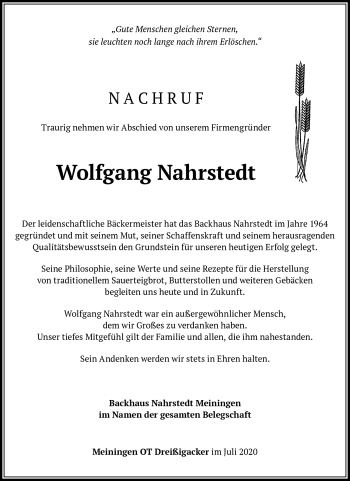 Traueranzeige von Wolfgang Nahrstedt von Südthüringer Presse