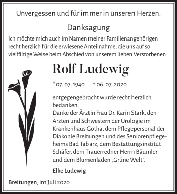 Traueranzeige von Rolf Ludewig von Südthüringer Presse