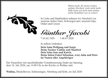 Traueranzeige von Günther Jacobi von Südthüringer Presse