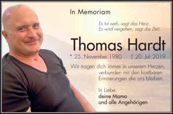Traueranzeige von Thomas Hardt von Südthüringer Presse