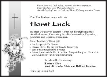 Traueranzeige von Horst Luck von Südthüringer Presse