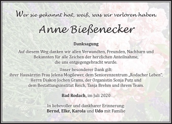 Traueranzeige von Anne Bießenecker von Südthüringer Presse