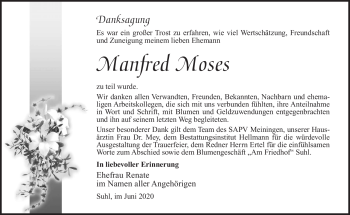 Traueranzeige von Manfred Moses von Südthüringer Presse