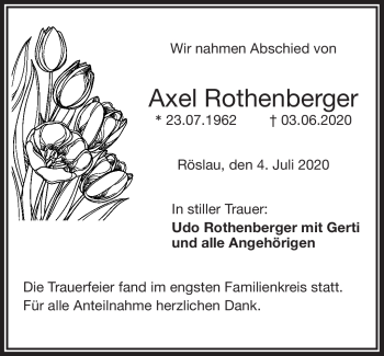 Traueranzeige von Axel Rothenberger von Frankenpost