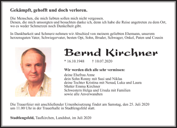 Traueranzeige von Bernd Kirchner von Südthüringer Presse