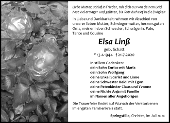 Traueranzeige von Elsa Linß von Südthüringer Presse