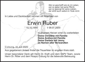 Traueranzeige von Erwin Ruber von Neue Presse Coburg