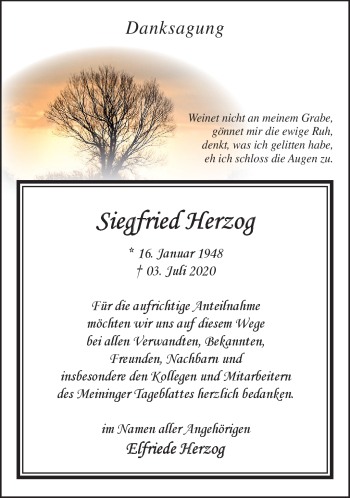 Traueranzeige von Siegfried Herzog von Südthüringer Presse