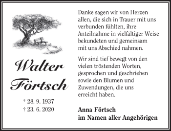 Traueranzeige von walter förtsch von Südthüringer Presse