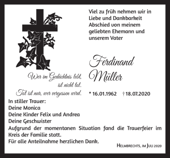 Traueranzeige von Ferdinand Müller von Frankenpost