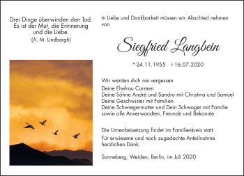 Traueranzeige von Siegfried Langbein von Südthüringer Presse
