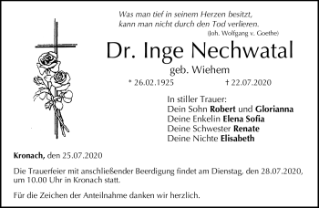 Traueranzeige von Dr.Inge Nechwatal von Neue Presse Coburg