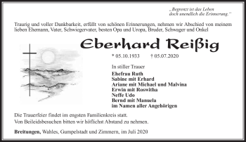 Traueranzeige von Eberhard Reißig von Südthüringer Presse