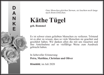 Traueranzeige von Käthe Tügel von Südthüringer Presse