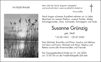 Traueranzeige von Susanne Grünzig von Frankenpost